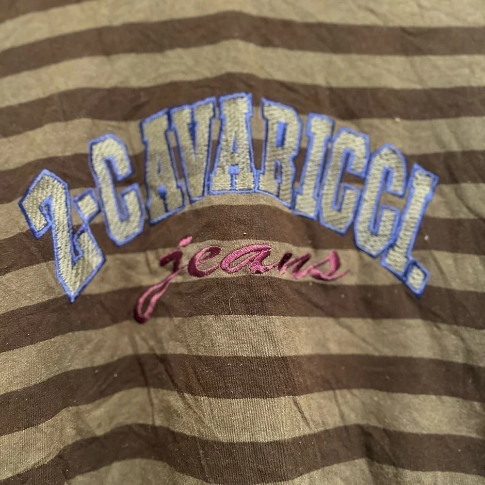 VTG 90s Z. Cavaricci Brown Striped Hooded Pullover Top. Embroidered Logo.